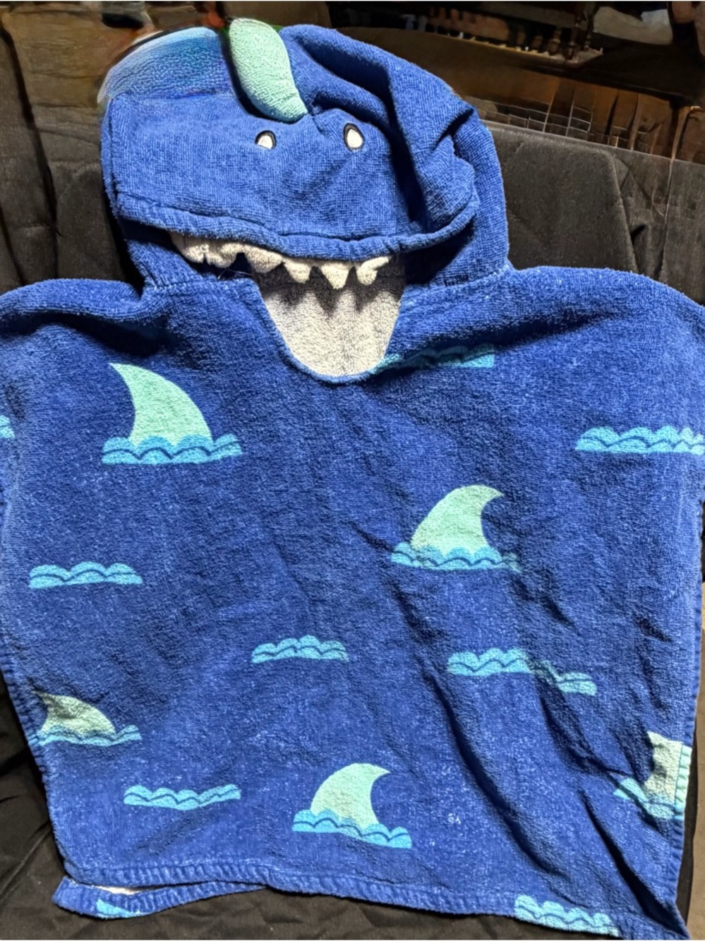 Sun Squad Shark Hooded Towel Kids Blue Beach Bath Cover Up